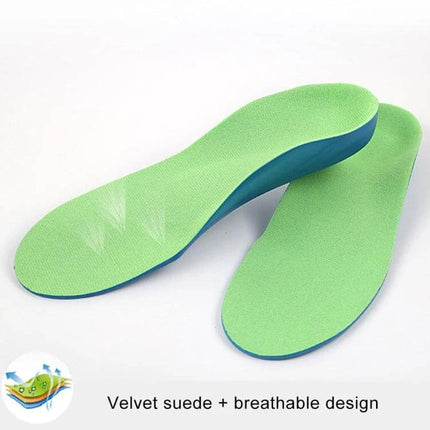 Children PU XO Leg Corrective Insole For Daily Wear Size 21cm - green velvety breathable PU corrective insoles for kids, cushioning support and pressure distribution