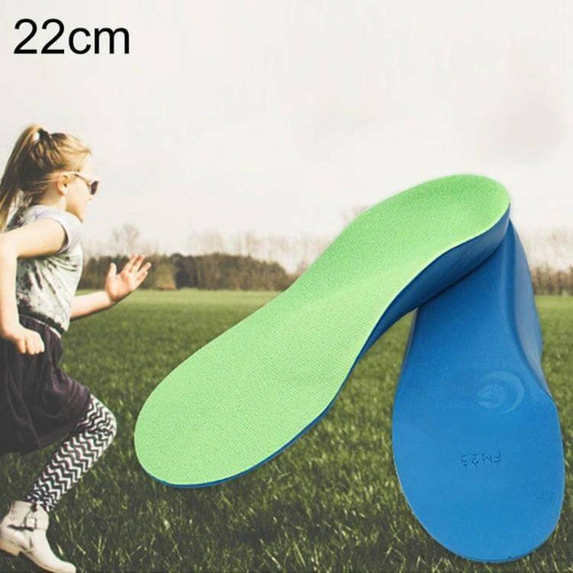 Children PU XO Leg Corrective Insole For Growing Feet 22cm green top blue PU bottom for daily school shoes and sports