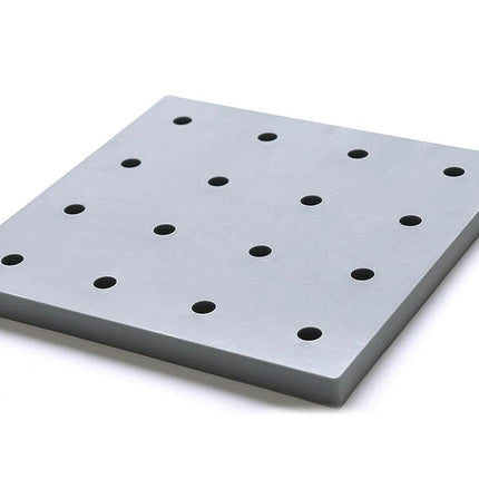 A Versatile Wall Shelf for Home Storage and Organization - gray PP pegboard-style shelf panel with evenly spaced round holes for kitchen or bathroom storage