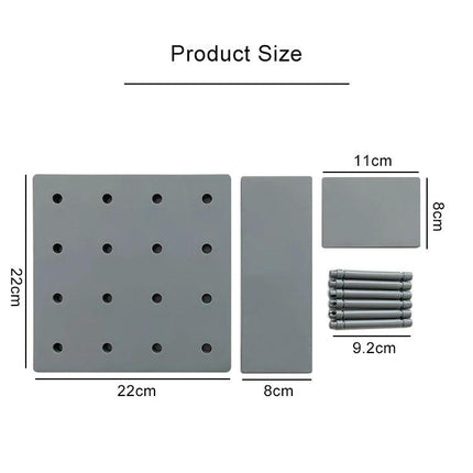 A Versatile Wall Shelf for Home Storage and Organization with gray 22x22cm pegboard, 8x22cm and 11x8cm shelves and mounting anchors