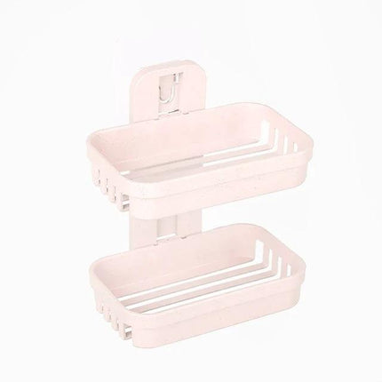 Bathroom Wall Shelf for Daily Soap and Essentials Organization - wall-mounted 2-tier pink PP organizer for shampoo and soap