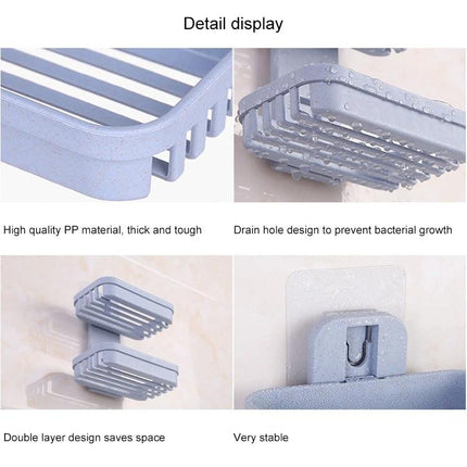 Bathroom Wall Shelf for Daily Soap and Essentials Organization - compact non-toxic PP wall-mounted double-layer shelf with drain holes, no-drill adhesive