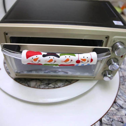 Christmas Style Door Handle Covers 23x14cm Set for Fridge - snowman print soft slip-on handle cover protecting appliance handles from fingerprints
