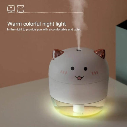 Devil Atomizing Humidifier With Colorful Night Lights - compact portable cute cat design, 200mL tank, quiet mist for desk or bedside, warm color night light