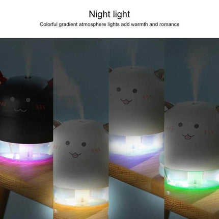 Devil Atomizing Humidifier With Colorful Night Lights compact cat-design humidifier on desk emitting mist with multicolor gradient night lights