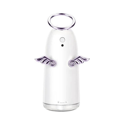 Mini Angel Atomizing Humidifier With Colorful Night Lights compact white angel-shaped humidifier with halo and wings, 230mL tank, quiet mist for bedrooms