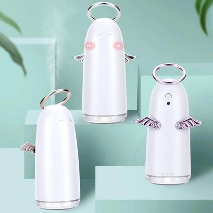 Mini Angel Atomizing Humidifier With Colorful Night Lights - compact 230mL angel-shaped portable humidifier with colorful night light and dual spray modes
