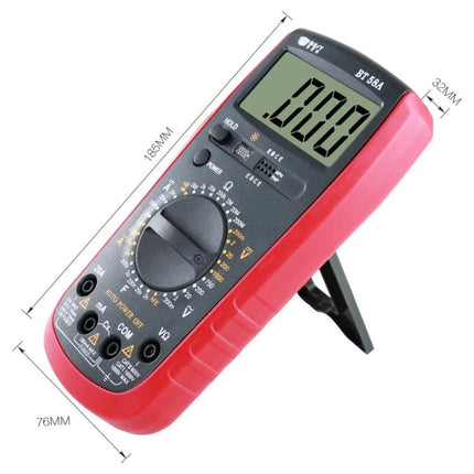 Versatile Digital Multimeter for Everyday Electrical Testing - red handheld unit with large LCD, rotary dial and probe ports for home, auto and electronics troubleshooting