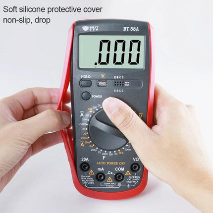 Versatile Digital Multimeter for Everyday Electrical Testing handheld multimeter with large display and rotary dial being used for home repairs