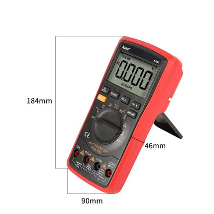Kaisi Handheld Digital Multimeter for Electrical Measurements showing 21mm screen and measurements 184x90x46mm