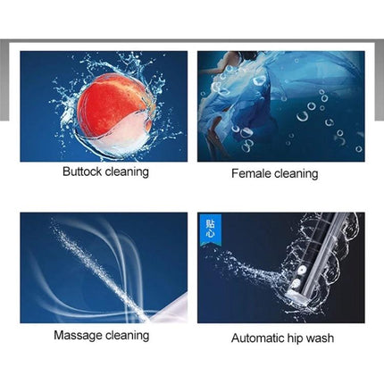 Automatic Smart Toilet Seat with Flushing and Drying showing buttock cleaning, female cleaning, massage cleaning and automatic hip wash features
