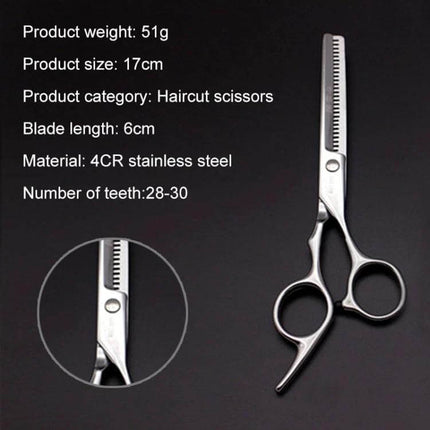 Silver Thinning Hair Cutting Scissors For Everyday Use - 4CR stainless steel thinning and cutting scissors set, 17cm, 6cm blade, 28-30 teeth