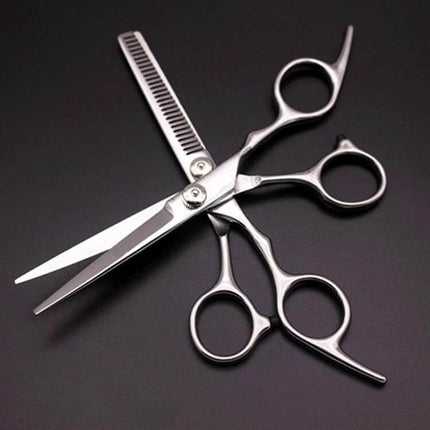 Silver Thinning Hair Cutting Scissors For Everyday Use - pair of 4CR stainless steel cutting and thinning shears with glossy silver finish