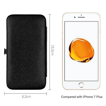 12 In 1 Nail Care Clipper Kit With Leather Case, Red-Black compact travel kit shown next to iPhone 7 Plus for size comparison
