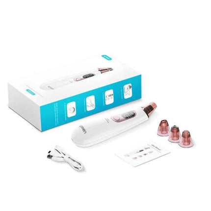 Xpreen Pore Cleanser For Home Facial With LED Screen handheld device with four interchangeable probes, USB cable and packaging