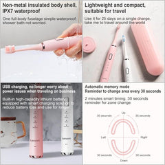 Lenovo B002.1-C2 Luxury USB Charging Sonic Electric Toothbrush with Antibacterial Brush Heads - 4 Cleaning Modes, Waterproof Design