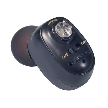 KAIXINWEI In-Ear Bluetooth Hearing Aid for Daily Conversations compact black wireless earbud with on/off switch and silicone tip