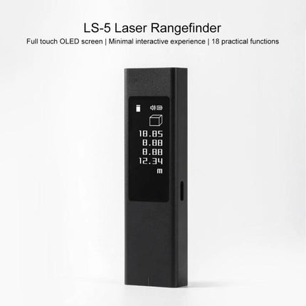 Xiaomi Youpin DUKA LS5 Touch Screen Laser Distance Measurer compact black unit with full touch OLED display showing measurements