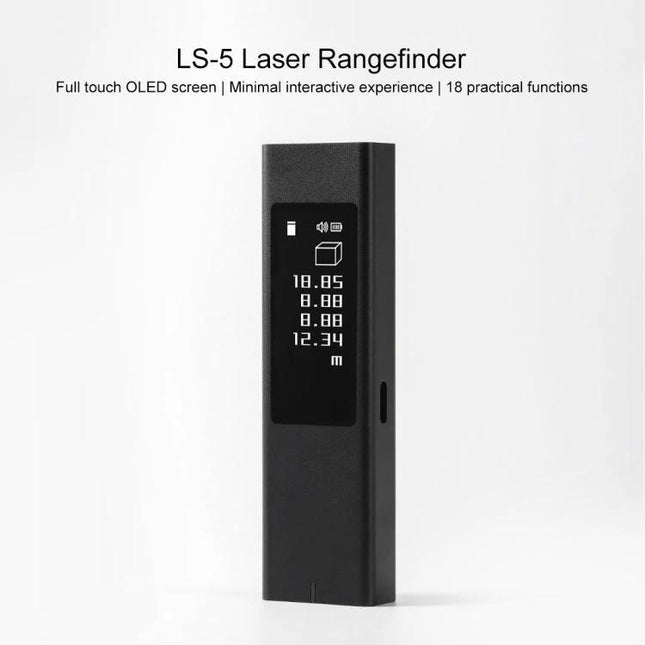 Xiaomi Youpin DUKA LS5 Touch Screen Laser Distance Measurer compact black unit with full touch OLED display showing measurements
