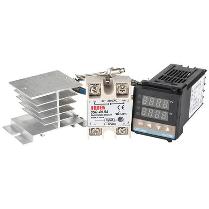 Temperature Control Thermostat Kit for Heating and Cooling Systems - PID controller, solid-state relay, thermocouple, and heat sink kit