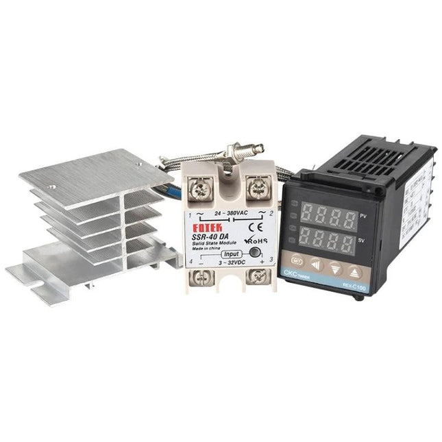 Temperature Control Thermostat Kit for Heating and Cooling Systems - PID controller, solid-state relay, thermocouple, and heat sink kit