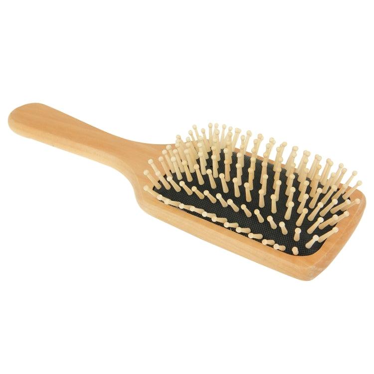 Peigne de massage en bois naturel avec base en caoutchouc et brosse en bois, taille : grand