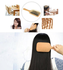 Large Ergonomic Natural Wood Hair Comb and Brush Set with Rubber Base for Scalp Massage