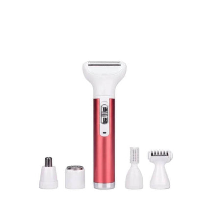 5 In 1 Shaver Nose Trimmer Eyebrow Kit For Women Daily Grooming compact red electric grooming tool with five detachable heads for travel and home use