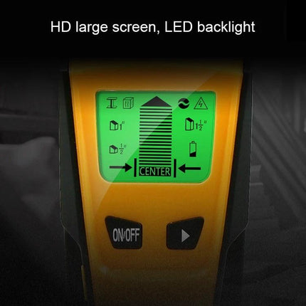 Practical Wall Scanner for Metal, Wires, and Voltage Detection - HD large screen with LED backlight showing center detection and on/off controls