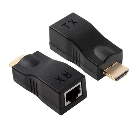 HDMI Extender Adapter for Cat-6 Cables, Up to 30 Meter Range - black TX and RX HDMI over Cat6 adapters for 4K/1080p up to 30m
