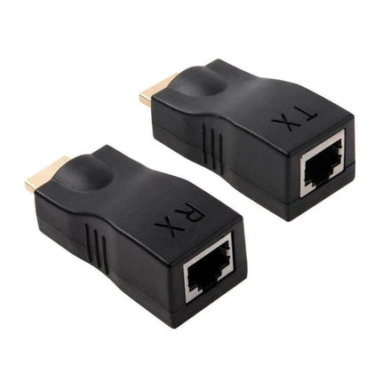 HDMI Extender Adapter for Cat-6 Cables, Up to 30 Meter Range - black TX RX pair for 4K/1080p over single Cat-6 cable