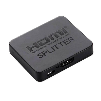 HDMI 1x2 Splitter for Connecting One Source to Two Displays - compact black HDMI splitter mirroring laptop to TV and projector
