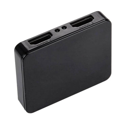 HDMI 1x2 Splitter for Connecting One Source to Two Displays black compact unit mirroring laptop to TV and projector