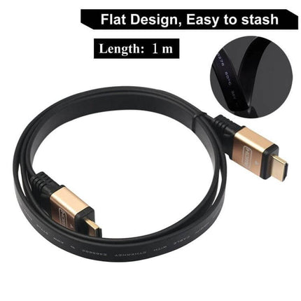 High-Quality 1-Meter Flat HDMI Cable for TV Connections with gold connectors, flexible flat 1m design for 4K TV and streaming devices