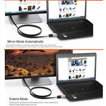 High-Quality 1-Meter Flat HDMI Cable for TV Connections connecting laptop to monitor in mirror and extend mode, flat cable 4K signal