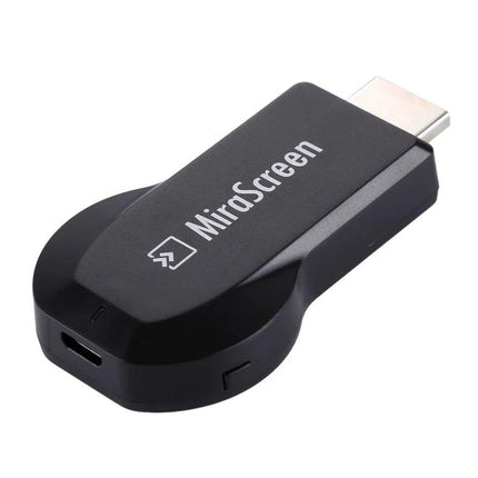MiraScreen Wireless Display Dongle for Screen Mirroring Devices showing black HDMI dongle for Miracast screen mirroring and home entertainment