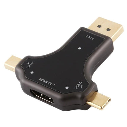 Multi-Port Adapter for Everyday Device Connections to HDMI Displays - black 3-in-1 DP Mini DP USB-C to HDMI hub