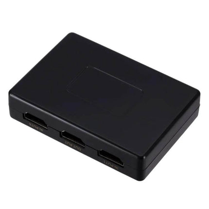 HDMI Switch with Remote Control for 5 Devices and 4K Support - compact black 5-input HDMI switch box with remote and manual button for home theater