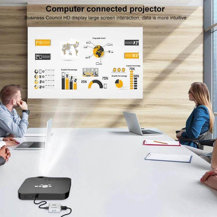 Howei Mini VGA to HDMI Converter for Video Displays bridging laptop VGA to projector in a meeting room presentation