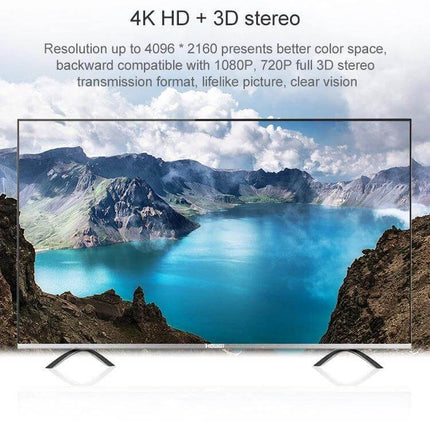 HDMI Splitter for Connecting One Source to Eight Displays - 4K HD screen showing same high-definition lake scene across multiple TVs