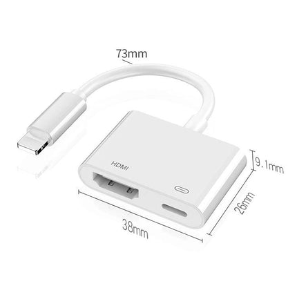 iPhone 8-Pin to HDMI Cable for Home Video Sharing - white 73mm adapter with HDMI and charging port for streaming photos and movies