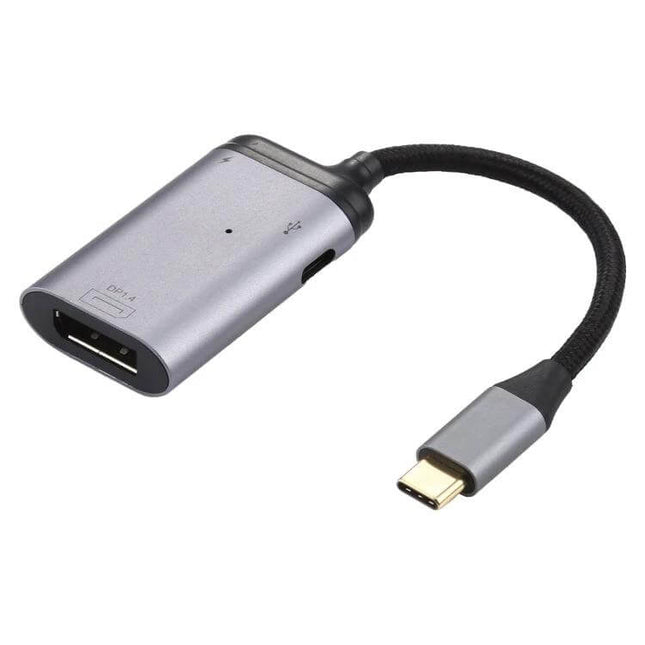 USB-C to DisplayPort Cable for 4K Video and Charging Support — compact 8cm braided cable showing USB-C to DisplayPort adapter supporting 4K/8K video and charging