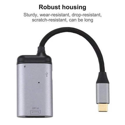USB-C to DisplayPort Cable for 4K Video and Charging Support – compact 8cm braided cable with robust aluminum housing, supports 8K@60Hz and 4K@60Hz