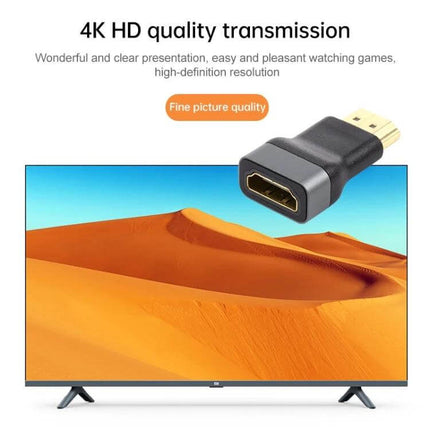 Gold-Plated HDMI Female to Male Adapter for Home Theater Connections - compact adapter with gold-plated connectors shown above HDTV