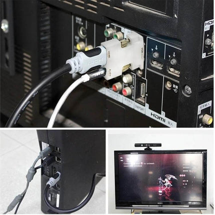 HDMI to VGA Converter with Audio for Projectors and Monitors connected to a TV and laptop showing audio and video passthrough