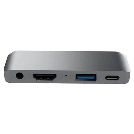 Versatile USB-C Hub for iPad Pro Connectivity Expansion showing HDMI, USB-A, USB-C PD and audio ports on a slim aluminum hub