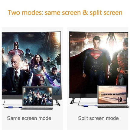 Versatile USB-C Hub for iPad Pro Connectivity Expansion showing same screen and split screen modes with laptop and monitor connected