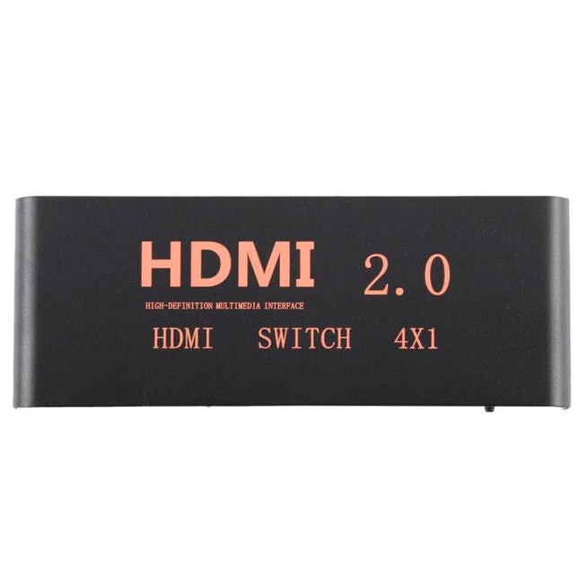 4 Input HDMI Switch with Remote for Home Entertainment black HDMI 2.0 4x1 box shown front view