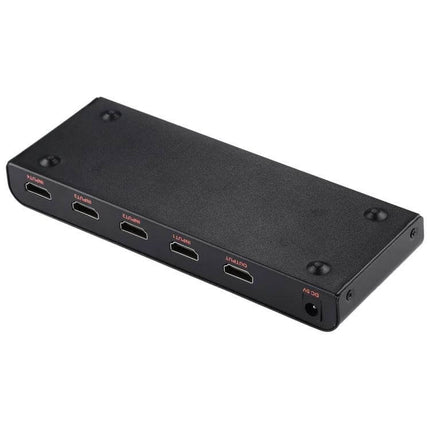4 Input HDMI Switch with Remote for Home Entertainment - compact black 4-input HDMI/DVI switch box showing four HDMI ports and power port