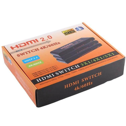 4 Input HDMI Switch with Remote for Home Entertainment - compact HDMI 2.0 4K60Hz switch box in retail packaging